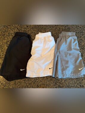 Nike Dri Fit Athletic Shorts - Youth Medium in black, white and grey